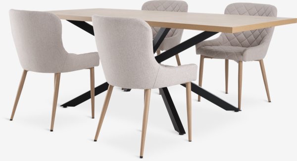 NORTOFT Tavolo L200 cm + 4 BELLINGE Sedie col. sabbia/rovere