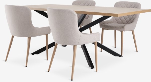 NORTOFT L200 table chêne + 4 BELLINGE chaises sable/chêne