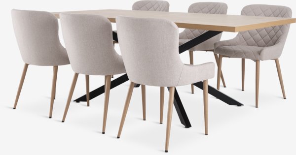 NORTOFT L200 table chêne + 4 BELLINGE chaises sable/chêne