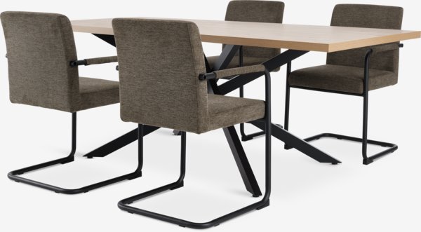 NORTOFT L200 table oak + 4 ESPE chairs olive/black