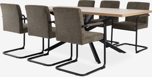 NORTOFT L200 table oak + 4 ESPE chairs olive/black