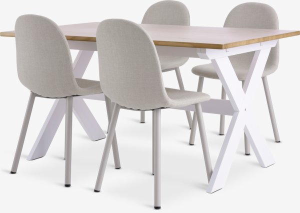 VISLINGE L150 table naturel + 4 EJSTRUP chaises beige