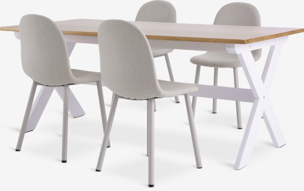 VISLINGE L190 table naturel + 4 EJSTRUP chaises beige