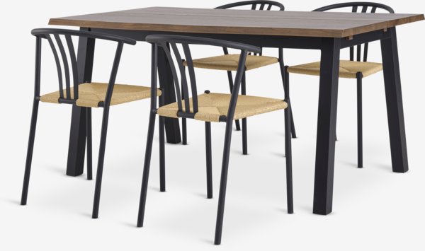 SKOVLUNDE L160 tafel donker eiken + 4 JYDERUP zwart/naturel