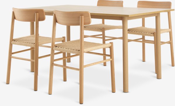 ALSTED L160 table chêne + 4 ISLEV chaises sans accoudoir ch.