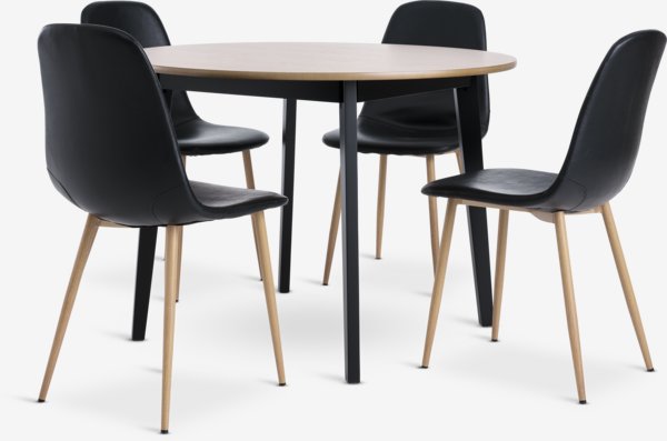 JEGIND D105 table oak + 4 JONSTRUP chairs black/oak