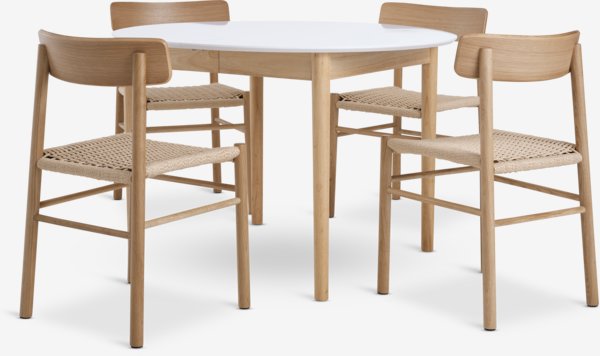 MARSTRAND D110 table white + 4 ISLEV chairs oak