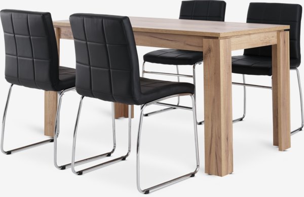 LINTRUP L140 tafel eiken + 4 HAMMEL stoelen zwart