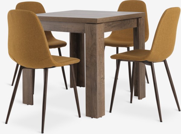 VEDDE L80/160 Tisch Wild Oak + 4 JONSTRUP Stühle curry