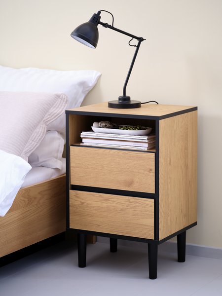 Bedside table ODENSE 2 drawers oak colour/black