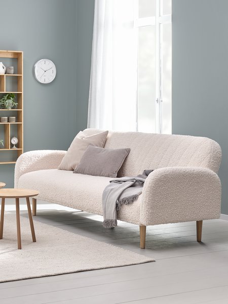 Sofa bed PARADIS off-white teddy/oak colour