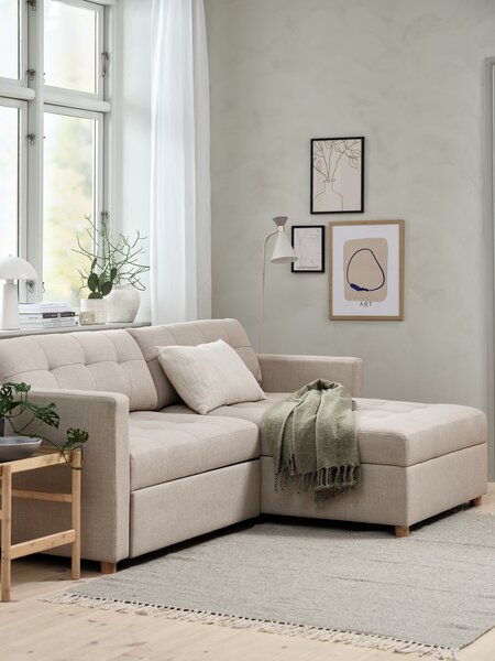 Sovesofa m/sjeselong TEGLHUSE beige stoff