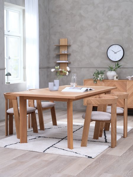 HARESKOV L200 table chêne + 4 BOVRUP chaises chêne/beige