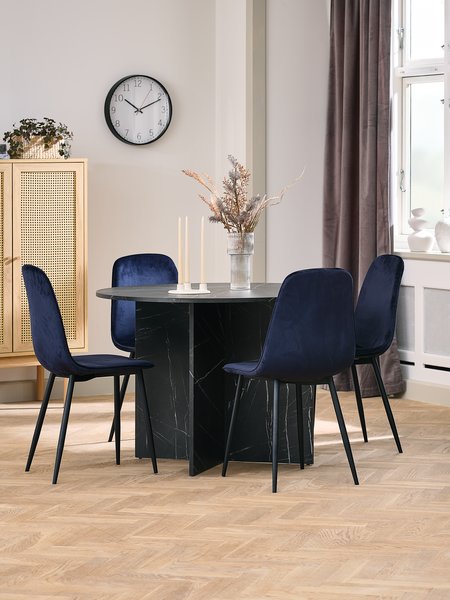 KRONDAL D110 table marble + 4 BISTRUP chairs b.dark velvet