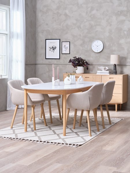 MARSTRAND L200/280 table white + 4 ADSLEV w/o arm beige