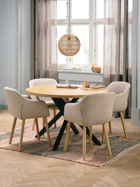 NORTOFT D120 table warm oak + 4 ADSLEV chairs beige