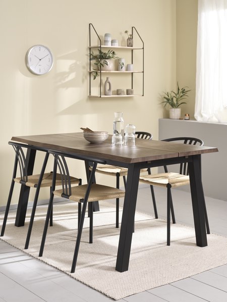 SKOVLUNDE L160 table chêne foncé + 4 JYDERUP noir/naturel
