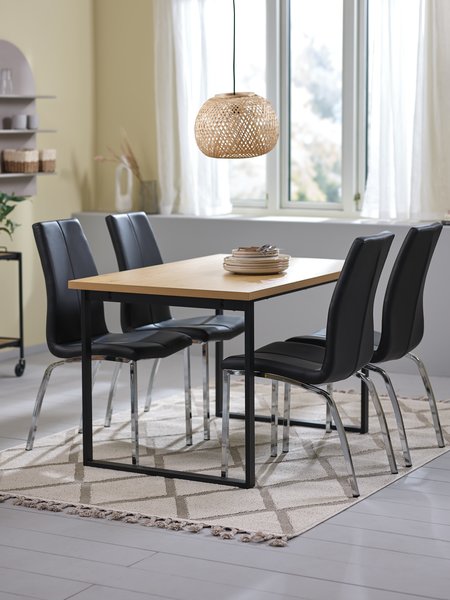 AABENRAA L120 tafel eiken + 4 HAVNDAL stoelen zwart