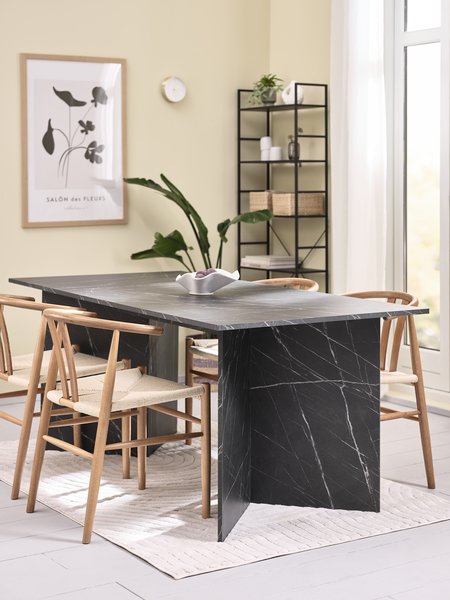 Mesa KRONDAL L180 mármol + 4 sillas GUDERUP roble/natural