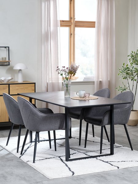 Table MOSELUND L180 céramique + 4 chaises SABRO gris/noir