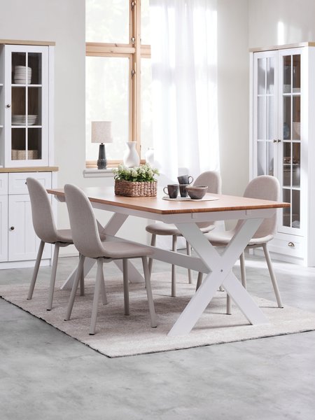 VISLINGE L190 table naturel + 4 EJSTRUP chaises beige