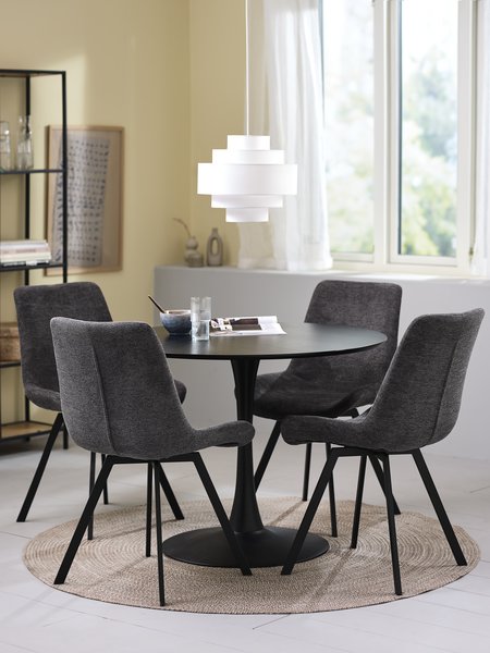 RINGSTED D100 table black + 4 HYGUM chairs grey