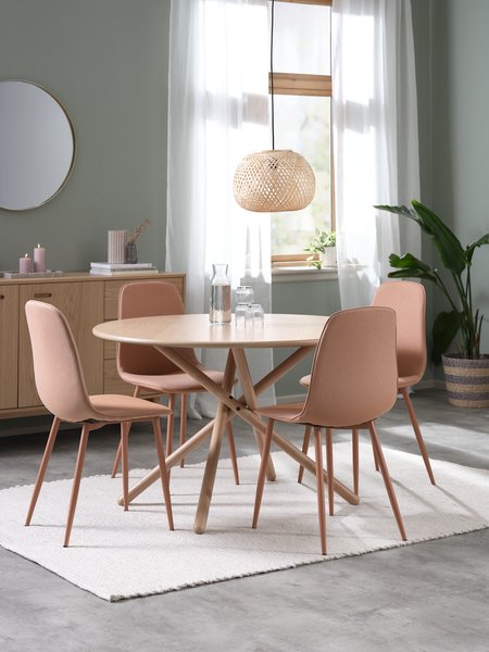 SKIBET D120 table light oak + 4 BISTRUP chairs dusty peach