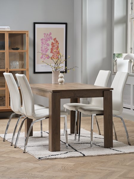 VEDDE L120 table wild oak + 4 HAVNDAL chairs white/chrome