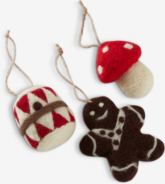 Kerstdecoratie MIMER 3 stuks bruin/rood/wit