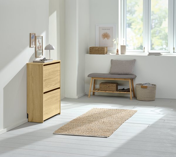 Sitzbank VANDSTED mit Einlegeboden Stoff grau/Bambus JYSK