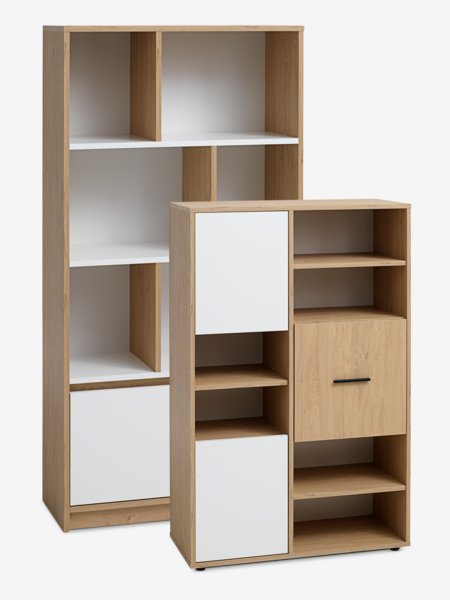 Bibliothèque BILLUND 3 portes 3 étagères coloris chêne/blanc