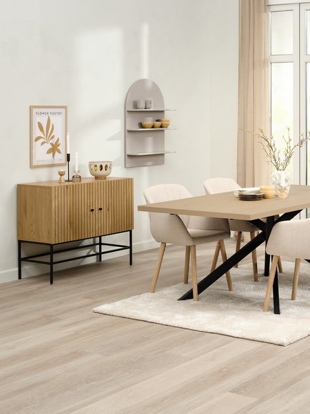 Esszimmerstuhl ADSLEV Stoff beige/eichefarben