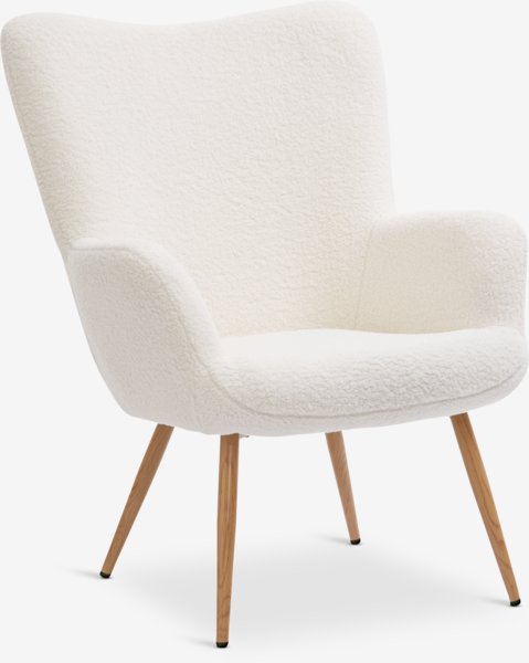 Armchair HUNDESTED off-white teddy/oak colour