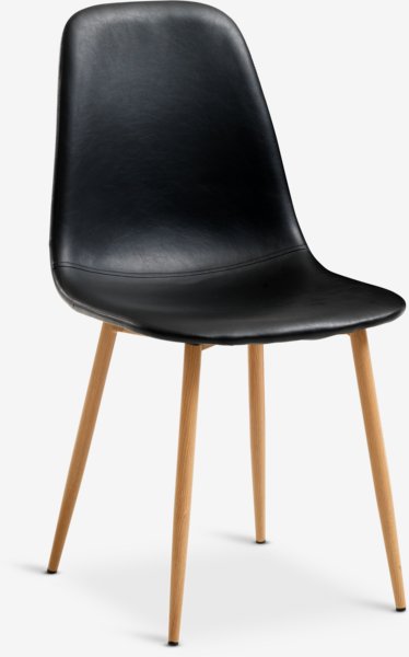 Dining chair JONSTRUP black faux leather/oak colour