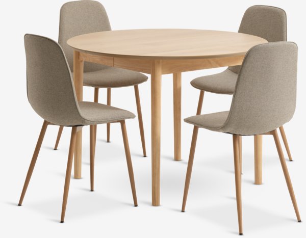 MARSTRAND D110 table oak + 4 UK BISTRUP chairs sand