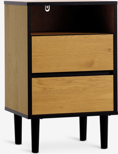 Bedside table ODENSE 2 drawers oak colour/black