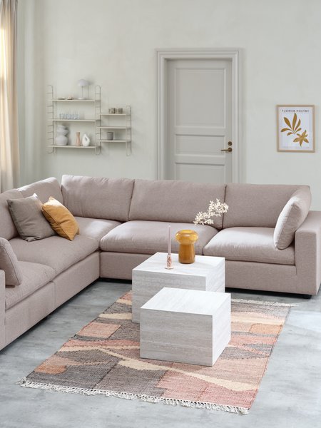 Modular sofa LUNDBY 5 seater corner sand fabric