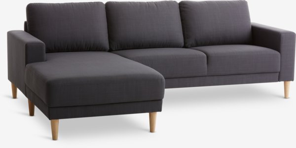 3-zitsbank EGENSE chaise longue donkergrijze stof