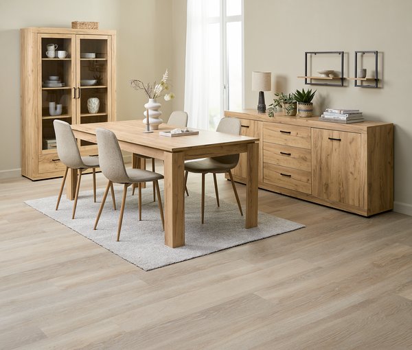 LINTRUP L190/280 table chêne + 4 BISTRUP chaises sable