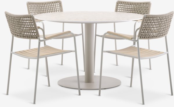 VAMDRUP D120 table + 4 AJSTRUP chair beige