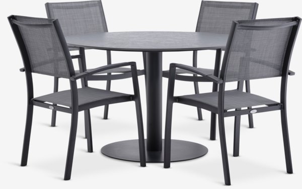 VAMDRUP D120 table + 4 STRANDBY chair grey