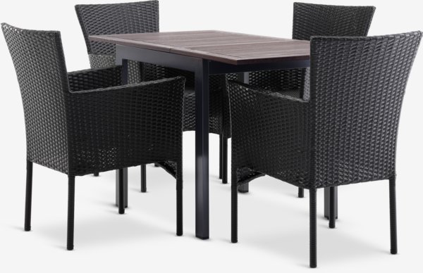 Mesa YTTRUP L75/126 madera dura + 4 sillas AIDT negro