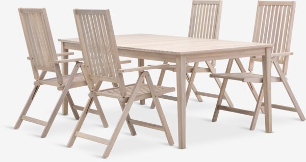 Table KOLLEN L205 + 4 chaises TREBJERG inclinable bois dur