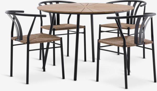 Mesa RANGSTRUP Ø110 natural/negro + 4 sillas TAGMARK