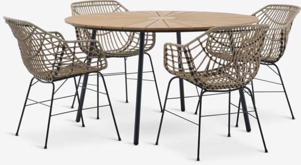 RANGSTRUP Ø130 table nat/noir + 4 ILDERHUSE chaises nat