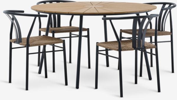 Mesa RANGSTRUP Ø130 natural/negro + 4 sillas TAGMARK