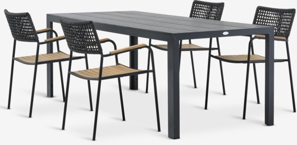 MADERUP L205 Tisch + 4 AJSTRUP Stühle schwarz