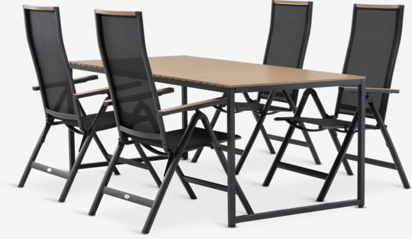 Table DAGSVAD L190 naturel + 4 chaises BREDSTEN noir