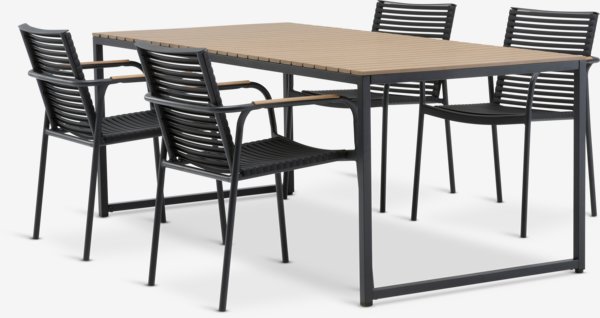 DAGSVAD L190 tafel naturel + 4 NABE stoel zwart