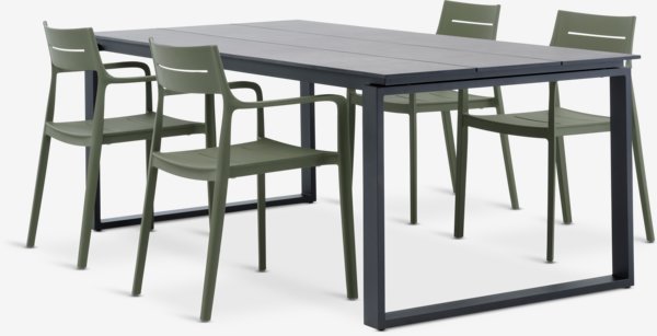 SONNERUP L215 table grey + 4 INGSTRUP chair green